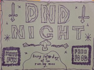 Hand drawn flyer about DnD night
