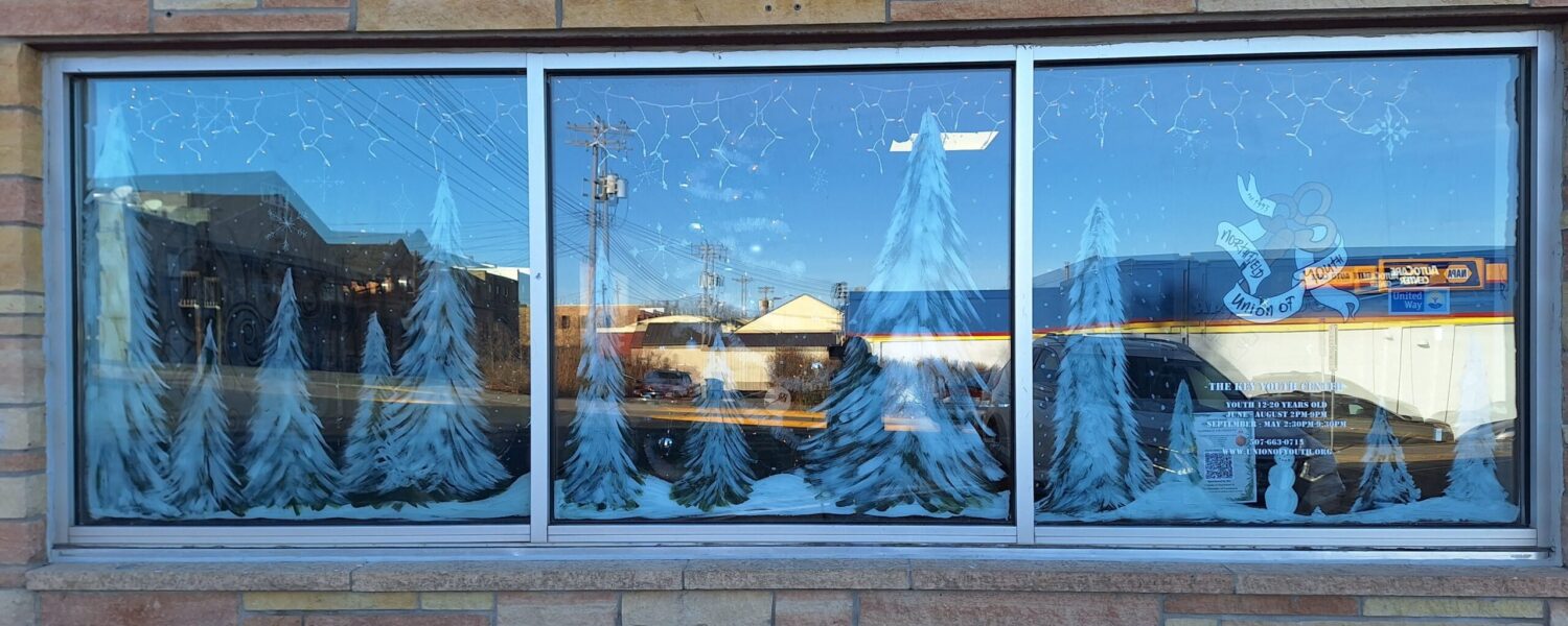 The Key windows painted with a winter scene